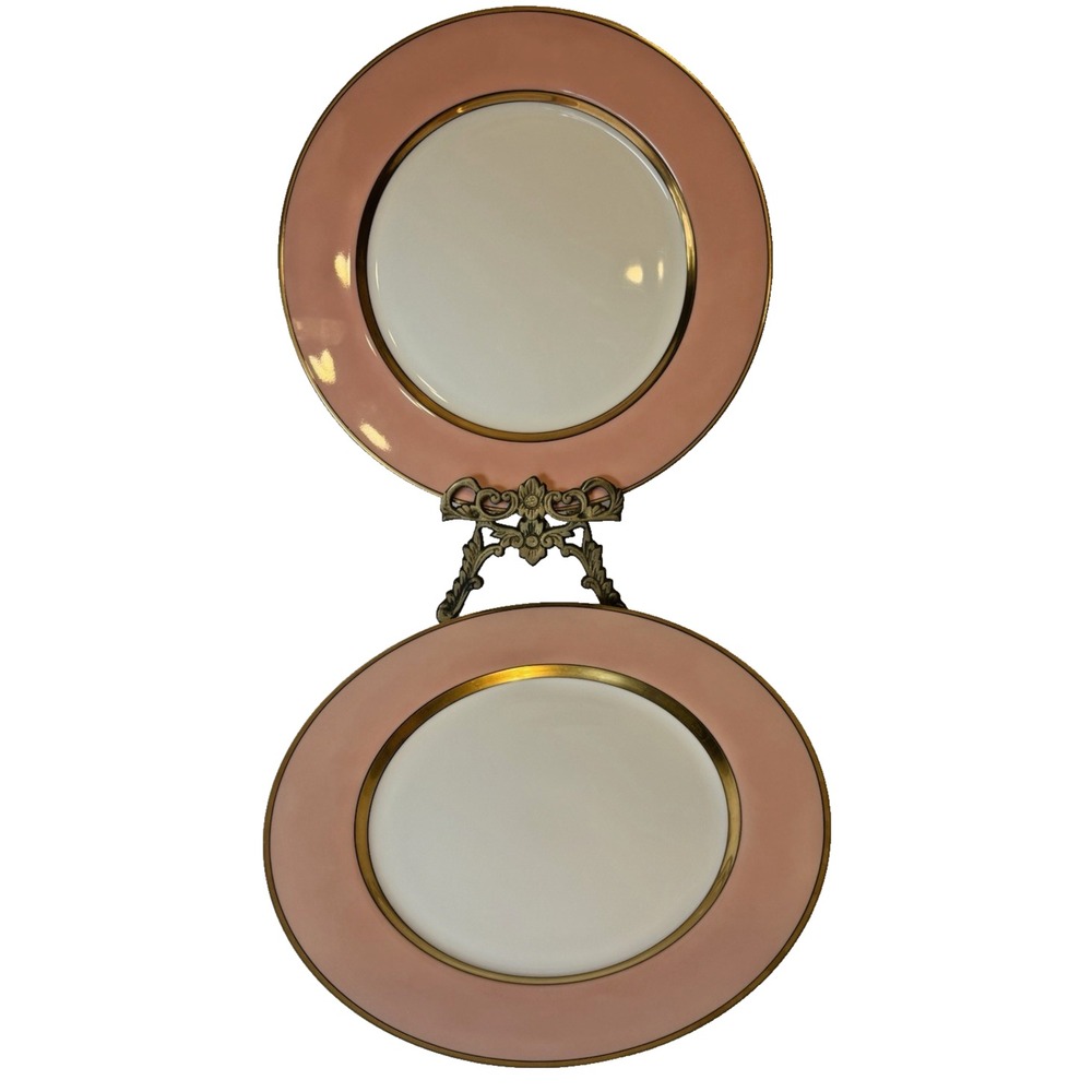 Fitz and Floyd Renaissance Peach Dinner Plates Set of 2 Gold Rim Japan Vintage